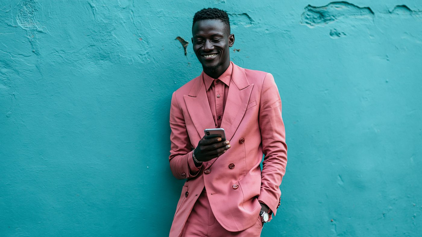 Smiling person using a smartphone, representing easy ways to contact the alcohol moderation management support team.